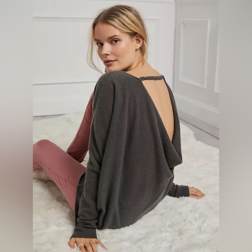 Saturday Sunday Anthropologie Reese Backless 100% Cashmere Gray Sweater Jumper